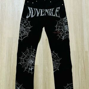 Juvenile Rhinestone Web Denim Black Jeans